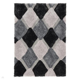 3D GEO Plush Geometric Diamond Hand-Carved Hi-Low Soft Shaggy Grey/Cream Rug