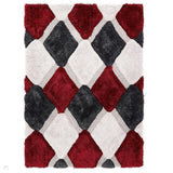 3D GEO Plush Geometric Diamond Hand-Carved Hi-Low Soft Shaggy Red/Grey/Cream Rug