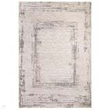 Anders AN06 Modern Abstract Linear Border Distressed Space-Dyed Shimmer Soft Raised Textured Low Profile Short Pile Polyblend Ivory/Beige/Silver/Ash Grey Rug