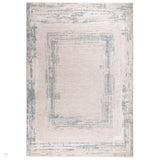 Anders AN07 Modern Abstract Linear Border Distressed Space-Dyed Shimmer Soft Raised Textured Low Profile Short Pile Polyblend Ivory/Beige/Powder Blue Rug