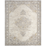 Antique Fusion ANF01 Traditional Vintage Distressed Medallion Border Soft Smooth Polyester Low Profile Short Pile Ivory/Charcoal Rug
