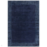 Ascot Modern Plain Hand-Woven Wool Centred Loop Pile Metallic Shimmer Wide Viscose Border Deep Navy Blue/Midnight Blue Rug