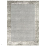 Ascot Modern Plain Hand-Woven Wool Centred Loop Pile Metallic Shimmer Wide Viscose Border Pale Silver Grey/Platinum Grey Rug