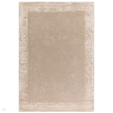 Ascot Modern Plain Hand-Woven Wool Centred Loop Pile Metallic Shimmer Wide Viscose Border Putty Beige/Champagne Rug