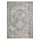 Athena 18739 Traditional Vintage Distressed Shimmer Medallion Border Soft-Touch Low Profile Short Pile Grey/Blue/Ivory/Taupe Rug