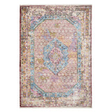 Athena 24023 Traditional Moroccan Medallion Border Vintage Distressed Shimmer Soft-Touch Low Profile Short Pile Multicolour/Pink/Blue/Beige Rug