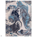Aurora AU18 Ocean Modern Abstract Distressed Marbled Metallic Shimmer Textured High-Density Soft Smooth Low Profile Polyblend Short-Pile Cream/Navy Blue/Light Blue/Charcoal/Silver/Blue-Grey/Off White Rug