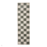Baltimore 66618 Modern Checkerboard High-Density Smooth Polyester Flat-Pile Green Runner