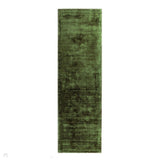 Blade Modern Plain Distressed Tonal Metallic Shimmer Hand-Woven Soft Textured Tip Sheared Loop Pile Silky Viscose Flatweave Green Runner