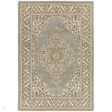 Bronte Traditional Persian Medallion Bordered Hand-Woven Textured Fine Wool Loop Pile Low Profile Short Pile Pile Natural/Beige/Grey Rug