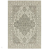 Bronte Traditional Persian Medallion Bordered Hand-Woven Textured Fine Wool Loop Pile Low Profile Short Pile Smoke Grey/Dark Beige/Taupe/Cream Rug