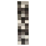 Brooklyn 646 Modern Geometric Tile Blocks Soft Carved Durable Short Pile Grey/Cream Runner
