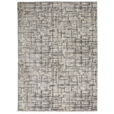 CK Rush CK952 Modern Crosshatched Linear Abstract Distressed Hi-Low Textured Low-Profile Short-Pile Ivory/Grey/Charcoal Rug