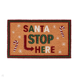 Christmas Coir Santa Stop Here Green/Red Mat