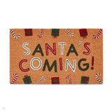 Christmas Coir Santas Coming Green/Red Mat