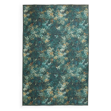 Washable Clarke & Clarke Congo Jungle Modern Floral Botanical Textured Lightweight Printed Recycled Polyester Flatweave Green/Yellow Rug