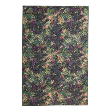 Washable Clarke & Clarke Congo Mulberry Modern Floral Botanical Textured Lightweight Printed Recycled Polyester Flatweave Green/Rose Rug