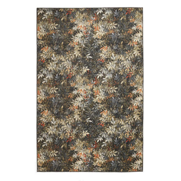 Washable Clarke & Clarke Congo Salt & Pepper Modern Floral Botanical Textured Lightweight Printed Recycled Polyester Flatweave Dark Green/Yellow Rug