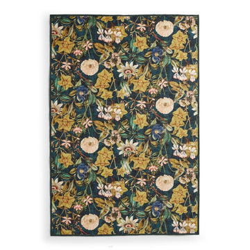 Washable Clarke & Clarke Passiflora Forest Modern Floral Botanical Textured Lightweight Printed Recycled Polyester Flatweave Forest/Olive/Moss/Emerald/Teal Blue/Ivory/Blush Rug