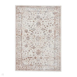 Creation 50112 Traditional Floral Medallion Border Metallic Shimmer Soft Textured Low Profile Short-Pile Beige/Ivory/Warm Taupe/Silver Rug
