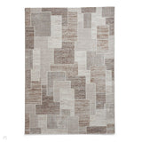 Creation 50178 Modern Abstract Block Distressed Metallic Shimmer Soft Textured Low Profile Short-Pile Warm Brown/Beige/Soft Taupe/Ivory Rug