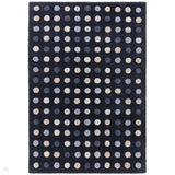 Dotty Modern Geometric Polka Dot Hand-Carved Hi-Low 3D Dome Textured Wool&Viscose Shimmer Navy Rug