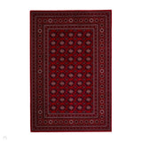 Dubai 62098 Traditional Bokhara Floral Motif Pattern Medallion Border Soft High Density Smooth Touch Polyester Deep Red/Navy/Black/White Rug