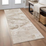 Elysium Nebula ELY05 Modern Abstract Distressed Metallic Shimmer Soft Textured Velvet Touch Polyblend Low Profile Short Pile Pearl White/Warm Beige/Taupe/Soft Sand/Ivory/Champagne Gold Sheen Runner