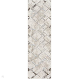 Glitz GLZ02 Modern Geometric Marble Distressed Metallic Shimmer Hi-Low Textured Soft-Touch Polyester Low Profile Short-Pile Ivory/Grey/Taupe Runner