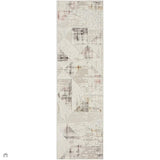 Glitz GLZ04 Modern Abstract Tiled Geometric Grid Distressed Metallic Shimmer Hi-Low Textured Soft-Touch Polyester Low Profile Short-Pile Ivory/Beige/Grey/Multicolour Runner