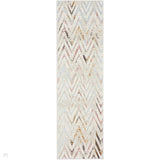 Glitz GLZ05 Modern Geometric Chevron Distressed Metallic Shimmer Hi-Low Textured Soft-Touch Polyester Low Profile Short-Pile Beige/Ivory/Grey/Multicolour Runner