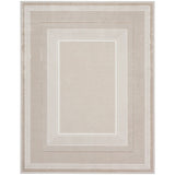 Glitz GLZ07 Modern Abstract Geometric Border Distressed Metallic Shimmer Hi-Low Textured Soft-Touch Polyester Low Profile Short-Pile Ivory/Beige Rug