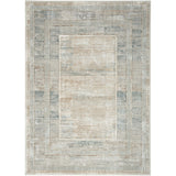 Glitz GLZ07 Modern Abstract Geometric Border Distressed Metallic Shimmer Hi-Low Textured Soft-Touch Polyester Low Profile Short-Pile Ivory/Beige/Taupe/Blue Rug