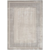 Glitz GLZ07 Modern Abstract Geometric Border Distressed Metallic Shimmer Hi-Low Textured Soft-Touch Polyester Low Profile Short-Pile Silver Rug