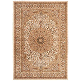 Grand Heritage GH101 Traditional Persian Floral Medallion Border Soft Stain-Resistant Durable Beige/Cream Rug