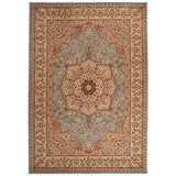 Grand Heritage GH101 Traditional Persian Floral Medallion Border Soft Stain-Resistant Durable Beige/Terracotta/Blue-Grey Rug