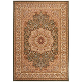 Grand Heritage GH101 Traditional Persian Floral Medallion Border Soft Stain-Resistant Durable Olive Green/Beige Rug
