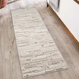 Hamilton Block HMT24 Modern Plain Tonal Geometric Layered Block Metallic Shimmer Soft-Touch Textured High-Density Carved Subtle Hi-Lo Polyblend Mocha Runner
