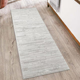 Hamilton Block HMT24 Modern Plain Tonal Geometric Layered Block Metallic Shimmer Soft-Touch Textured High-Density Carved Subtle Hi-Lo Polyblend Silver Runner