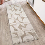 Hamilton Lunar HMT27 Modern Plain Tonal Geometric Layered Curves Metallic Shimmer Soft-Touch Textured High-Density Carved Subtle Hi-Lo Polyblend Mocha Runner
