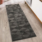 Hamilton Mosaic HMT26 Modern Plain Tonal Geometric Triangles Metallic Shimmer Soft-Touch Textured High-Density Carved Subtle Hi-Lo Polyblend Dark Grey Runner