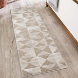Hamilton Mosaic HMT26 Modern Plain Tonal Geometric Triangles Metallic Shimmer Soft-Touch Textured High-Density Carved Subtle Hi-Lo Polyblend Mocha Runner