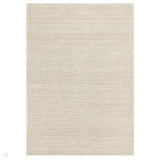 Hazy Modern Plain Ribbed Distressed Textured Hand-Woven Durable Cut & Loop Wool-Blend Flatweave Putty Rug