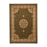 Heritage 4400 Traditional Medallion Floral Tonal Vine Border Soft Carved Hi-Low Durable Polypropylene Forest Green/Golden Beige/Cream Rug