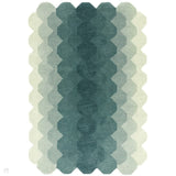Hive Modern Geometric Hexagonal Ombre Gradient Hand-Woven Wool Low Profile Short Pile Teal Rug