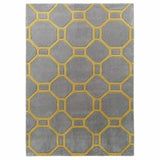 Hong Kong HK4338 Modern Geometric Hand-Tufted Soft Textured Hi-Lo Acrylic Grey/Yellow Rug
