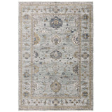 Jasper JA01 Traditional Vintage Distressed Shimmer Floral Heirloom Border Soft-Touch Polyester Low Profile Short Pile Pale Blue Rug