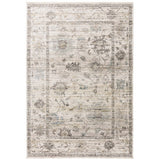 Jasper JA02 Traditional Vintage Distressed Shimmer Floral Heirloom Border Soft-Touch Polyester Low Profile Short Pile Beige Rug