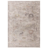 Jasper JA04 Traditional Vintage Distressed Shimmer Floral Heirloom Border Soft-Touch Polyester Low Profile Short Pile Grey Rug