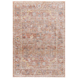 Jasper JA05 Traditional Vintage Distressed Shimmer Floral Heirloom Border Soft-Touch Polyester Low Profile Short Pile Pale Red Rug